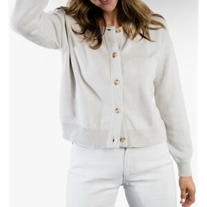 ABLE Willow Organic Cotton Cardigan Light Gray Button Sweater L
